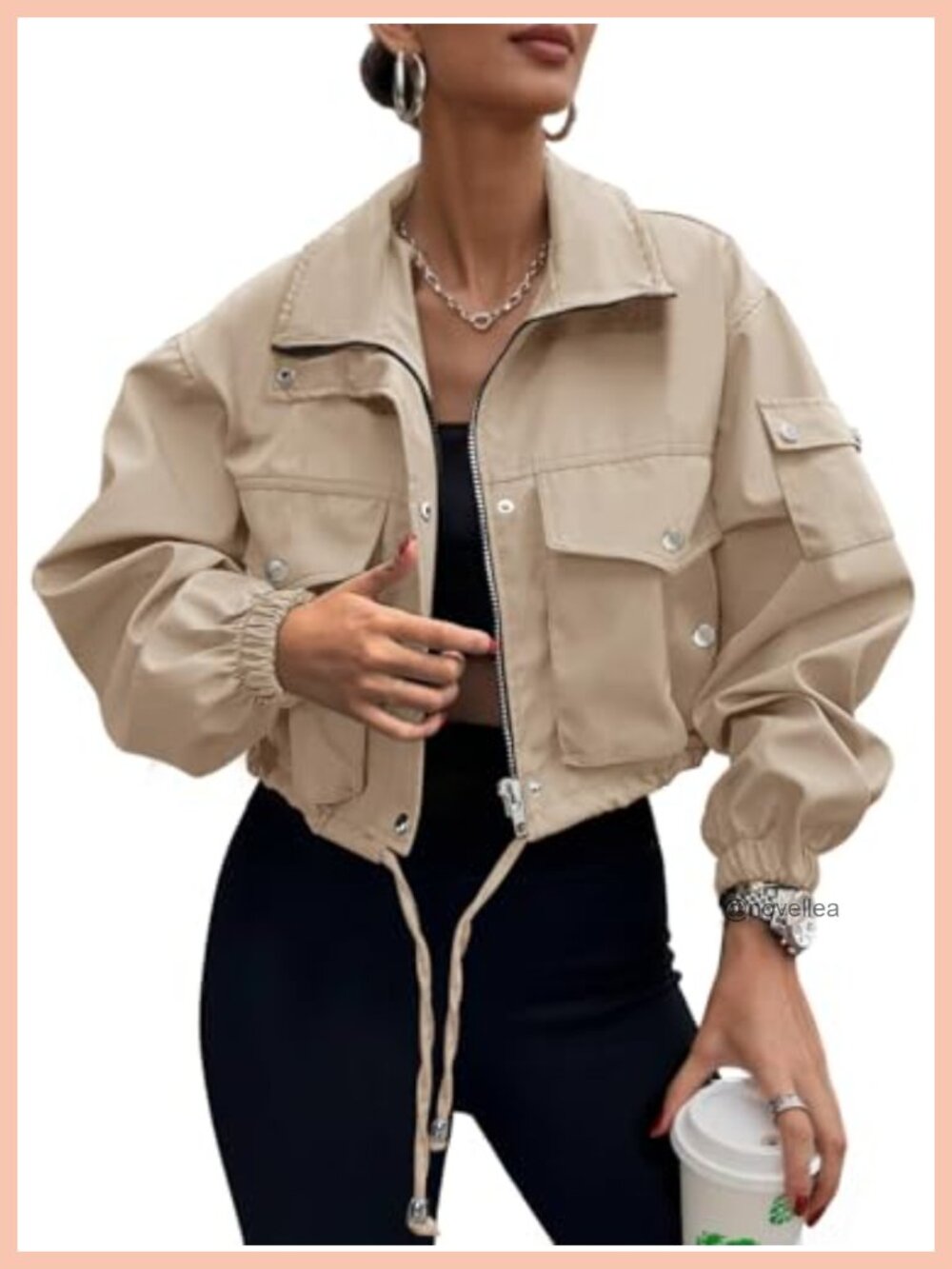 Lightweight Cropped Bomber Jacket with Pockets Women Long Sleeve Casual